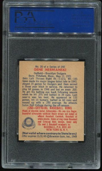 1949 Bowman 20 Gene Hermanski PSA 8
