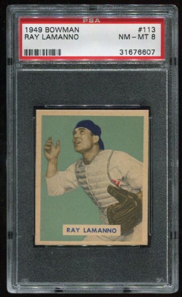 1949 Bowman 113 Ray Lamanno PSA 8