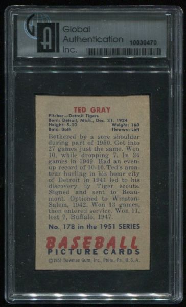1951 Bowman #178 Ted Gray 1st Issue GAI 8