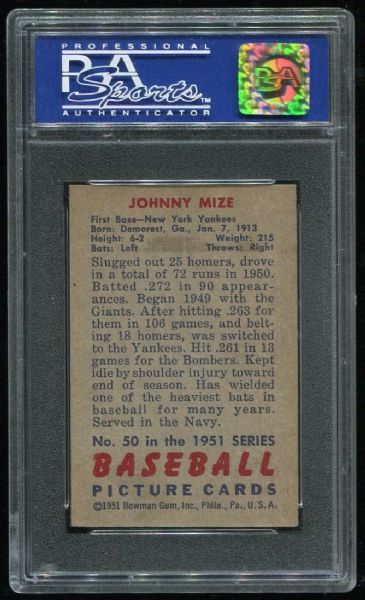 1951 Bowman #50 Johnny Mize PSA 8