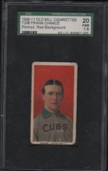 1909-11 T206 Old Mill Frank Chance Portrait, Red  SGC 20