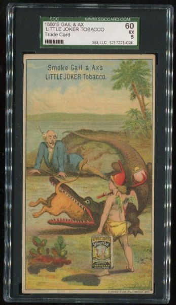 1880's Gail & Ax Little Joker Baron Munchhausen Tobacco Trade Card SGC 60