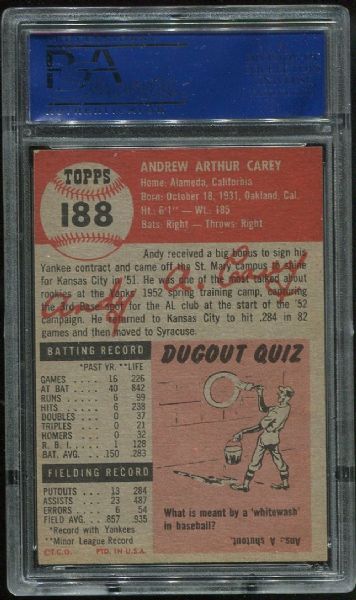 1953 Topps #188 Andy Carey PSA 7