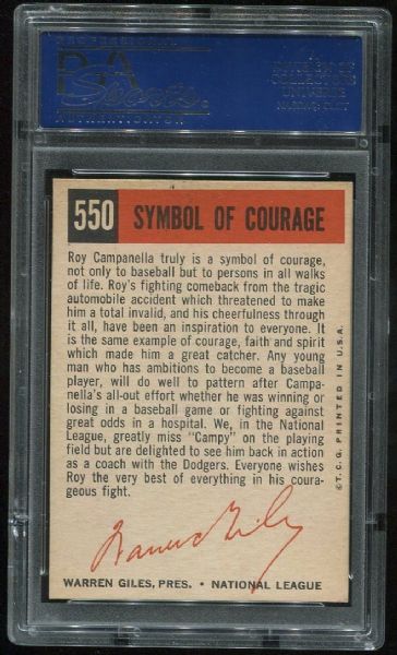 1959 Topps #550 Roy Campanella Symbol Of Courage PSA 6