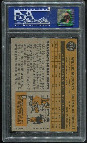 1960 Topps #316 Wilie McCovey All-Star Rookie PSA 6
