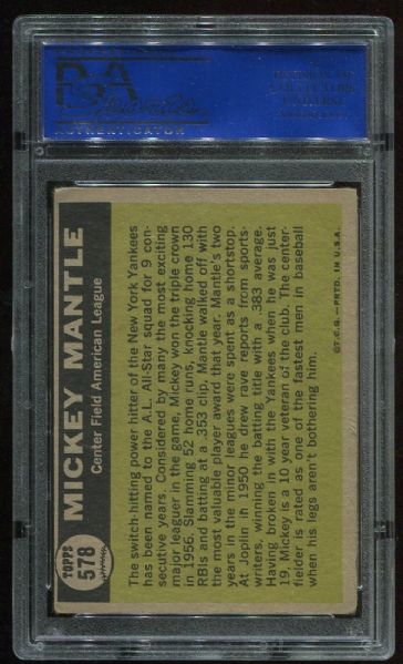 1961 Topps #578 Mickey Mantle All Star PSA 3