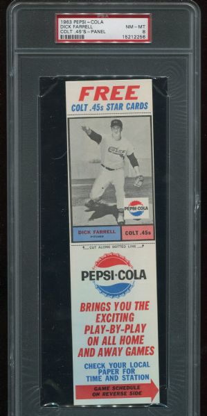 1963 Pepsi Cola Colt 45s Dick Farrell Panel PSA 8