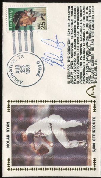 Signed Gateway First Day Cover Nolan Ryan 8/22/89