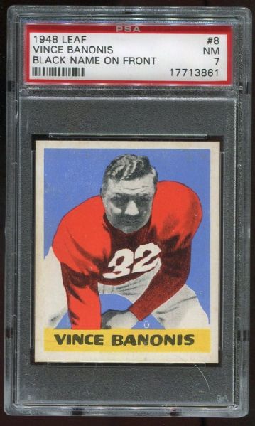 1948 Leaf #8 Vince Banonis Black Name On Front PSA 7
