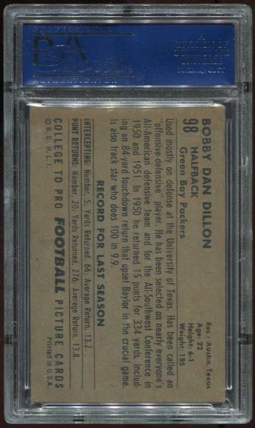 1952 Bowman Large #98 Bobby Dillon PSA 7