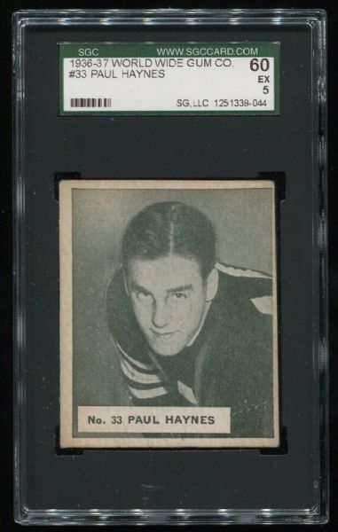 1936-37 World Wide Gum Co. #33 Paul Haynes SGC 60