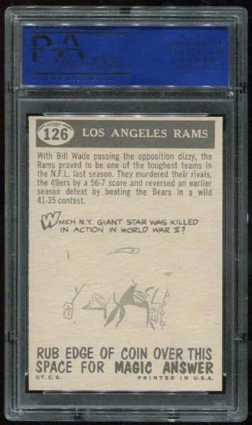 1959 Topps #126 Los Angeles Rams Pennant Card PSA 8