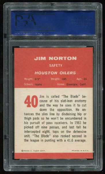 1963 Fleer #40 Jim Norton PSA 8