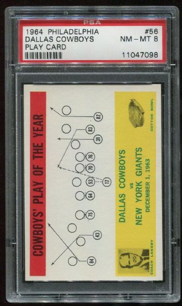 1964 Philadelphia #56 Dallas Cowboys Play Card  PSA 8