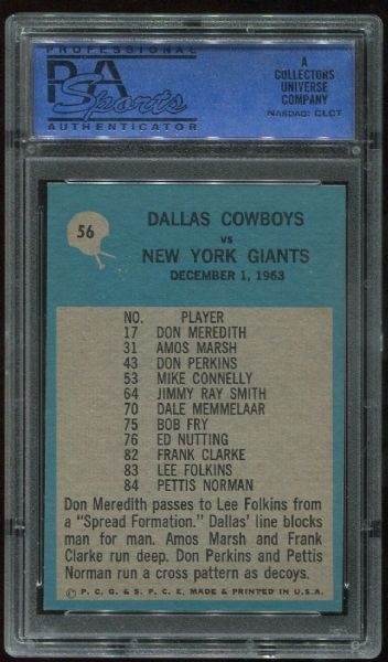 1964 Philadelphia #56 Dallas Cowboys Play Card  PSA 8