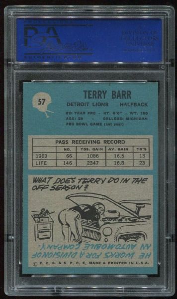 1964 Philadelphia #57 Terry Barr PSA 8