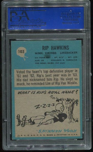 1964 Philadelphia #103 Rip Hawkins PSA 8
