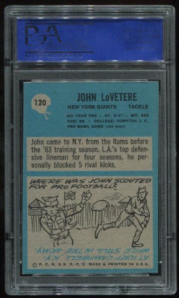 1964 Philadelphia #120 John LoVetere PSA 8