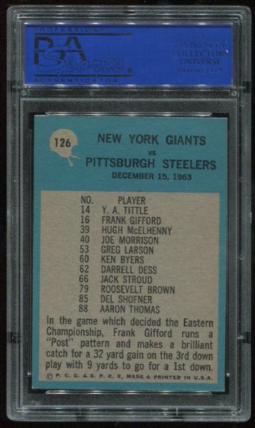 1964 Philadelphia #126 New York Giants Play Card PSA 8