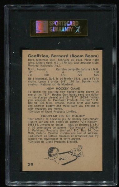 1963-64 Parkhurst #29 Bernie Geoffrion SGC 88