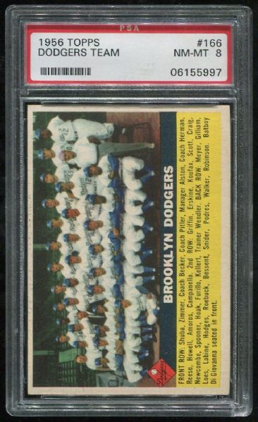 1956 Topps #166 Dodgers Team PSA 8