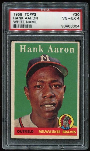 1958 Topps #30 Hank Aaron White Name PSA 4