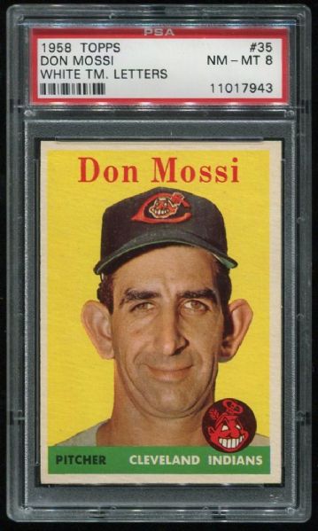 1958 Topps #35 Don Mossi White Letters PSA 8