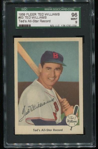 1959 Fleer Ted Williams #63 Ted Williams All-Star Record SGC 96