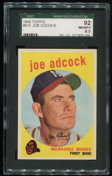 1959 Topps #315 Joe Adcock SGC 92