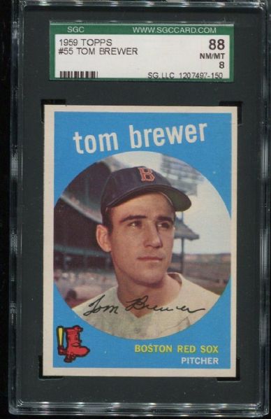 1959 Topps #55 Tom Brewer SGC 88