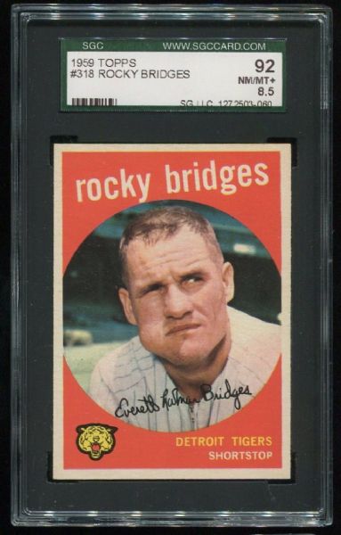 1959 Topps #318 Rocky Bridges SGC 92