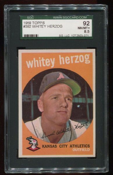1959 Topps #392 Whitey Herzog SGC 92