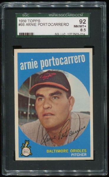 1959 Topps #98 Arnie Portocarrero SGC 92