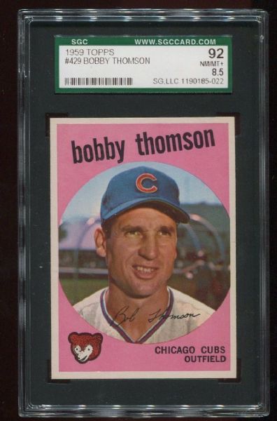 1959 Topps #429 Bobby Thomson SGC 92