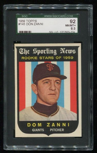 1959 Topps #145 Don Zanni SGC 92