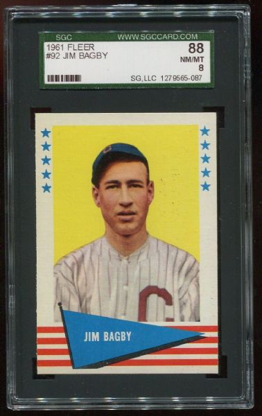 1961 Fleer #92 Jim Bagby SGC 88