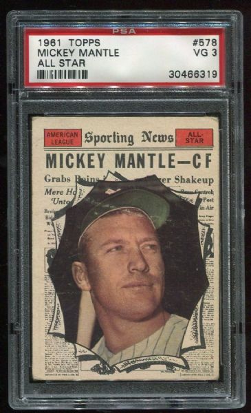 1961 Topps #578 Mickey Mantle All Star PSA 3