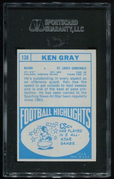 1968 Topps #138 Ken Gray SGC 96