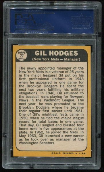 1968 Topps #27 Gil Hodges  PSA 9