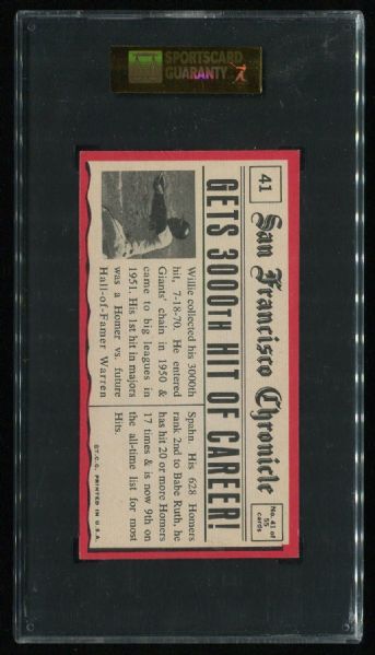 1971 Topps Greatest Moments Willie Mays #41 SGC 84
