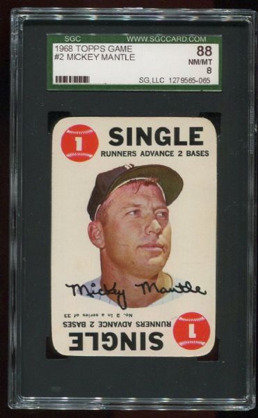 1968 Topps Game #2 Mickey Mantle SGC 88