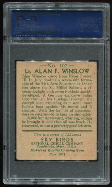 1934 National Chicle Sky Birds 102 Lt. Alan F. Winslow PSA 4