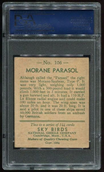 1934 National Chicle Sky Birds 106 Morane Parasol PSA 4