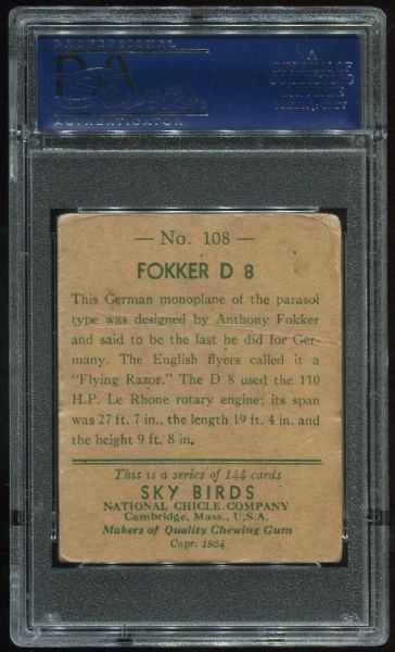 1934 National Chicle Sky Birds 108 Fokker D 8 PSA 3