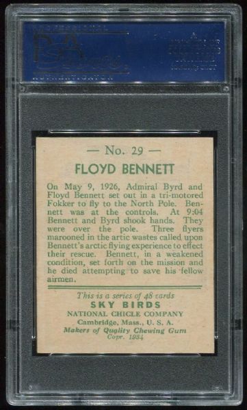 1934 National Chicle Sky Birds 29 Floyd Bennett PSA 8