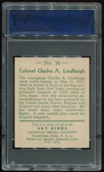 1934 National Chicle Sky Birds 36 Charles Lindbergh PSA 7