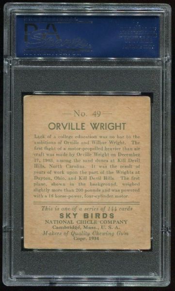 1934 National Chicle Sky Birds 49 Orville Wright PSA 4