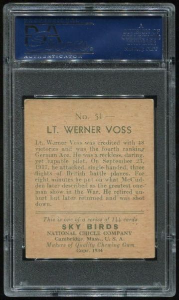 1934 National Chicle Sky Birds 51 Lt. Werner Voss PSA 5