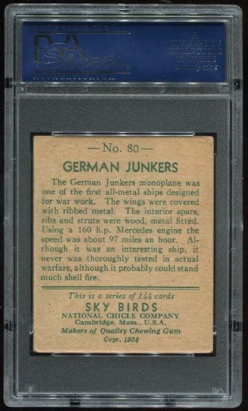 1934 National Chicle Sky Birds 80 German Junkers PSA 4
