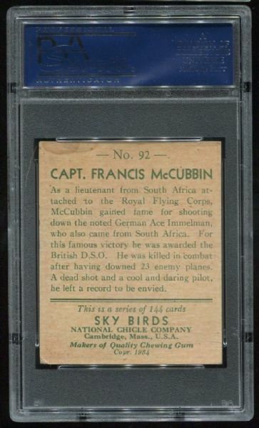 1934 National Chicle Sky Birds 92 Capt. F. Mccubbin PSA 4